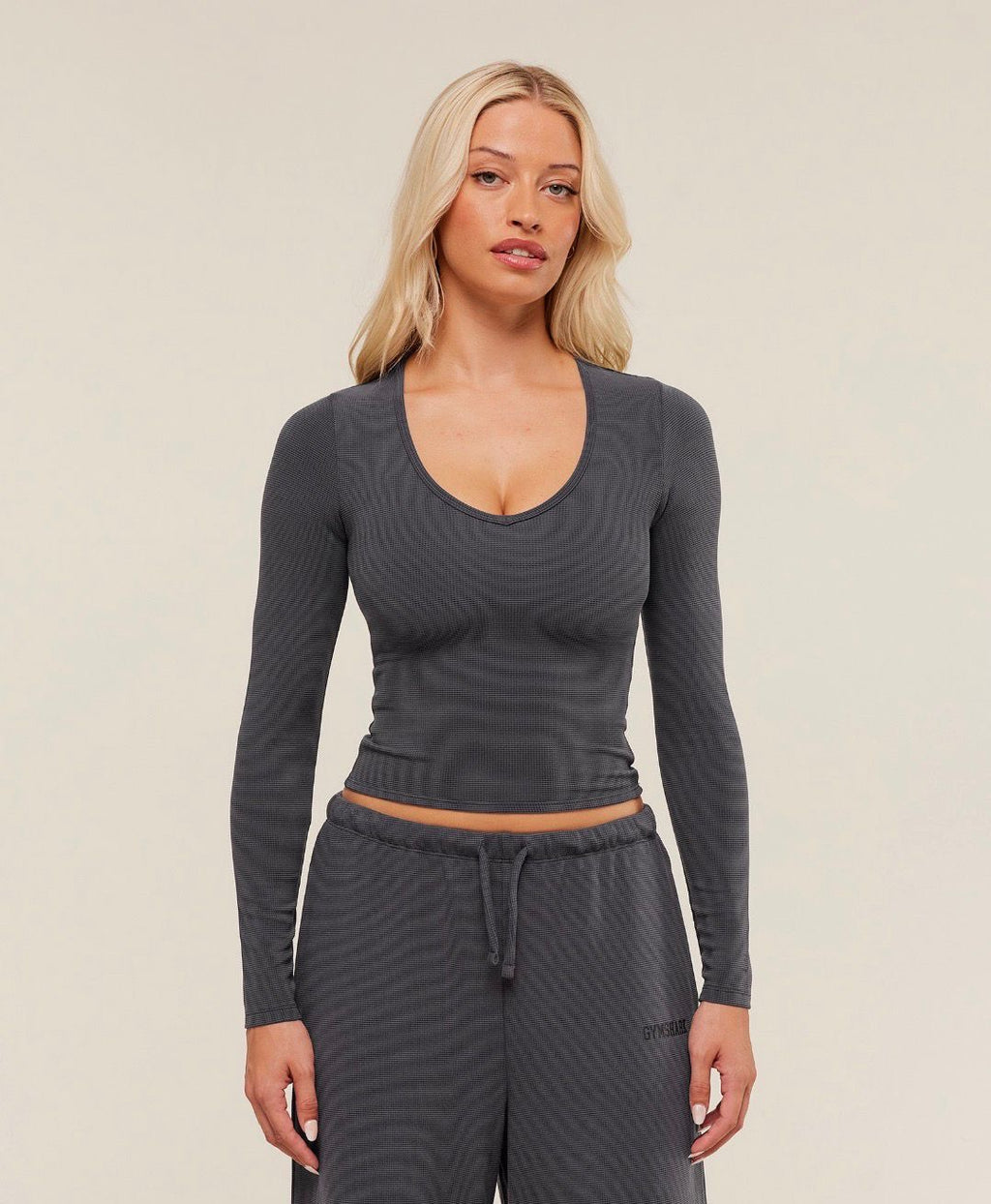 Waffle Long Sleeve Top Onyx Grey