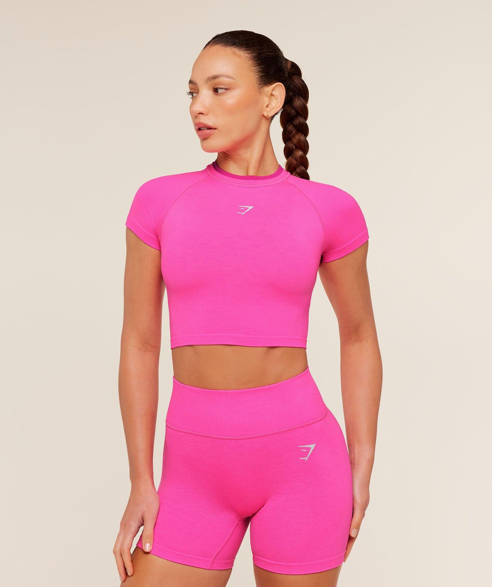 Interval Seamless Short Sleeve Crop Top Electric Pink / Super-Set Pink