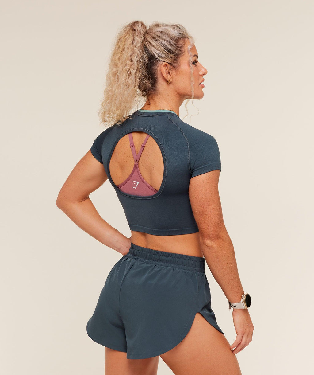 Interval Seamless Short Sleeve Crop Top Stealth Blue / Storm Blue
