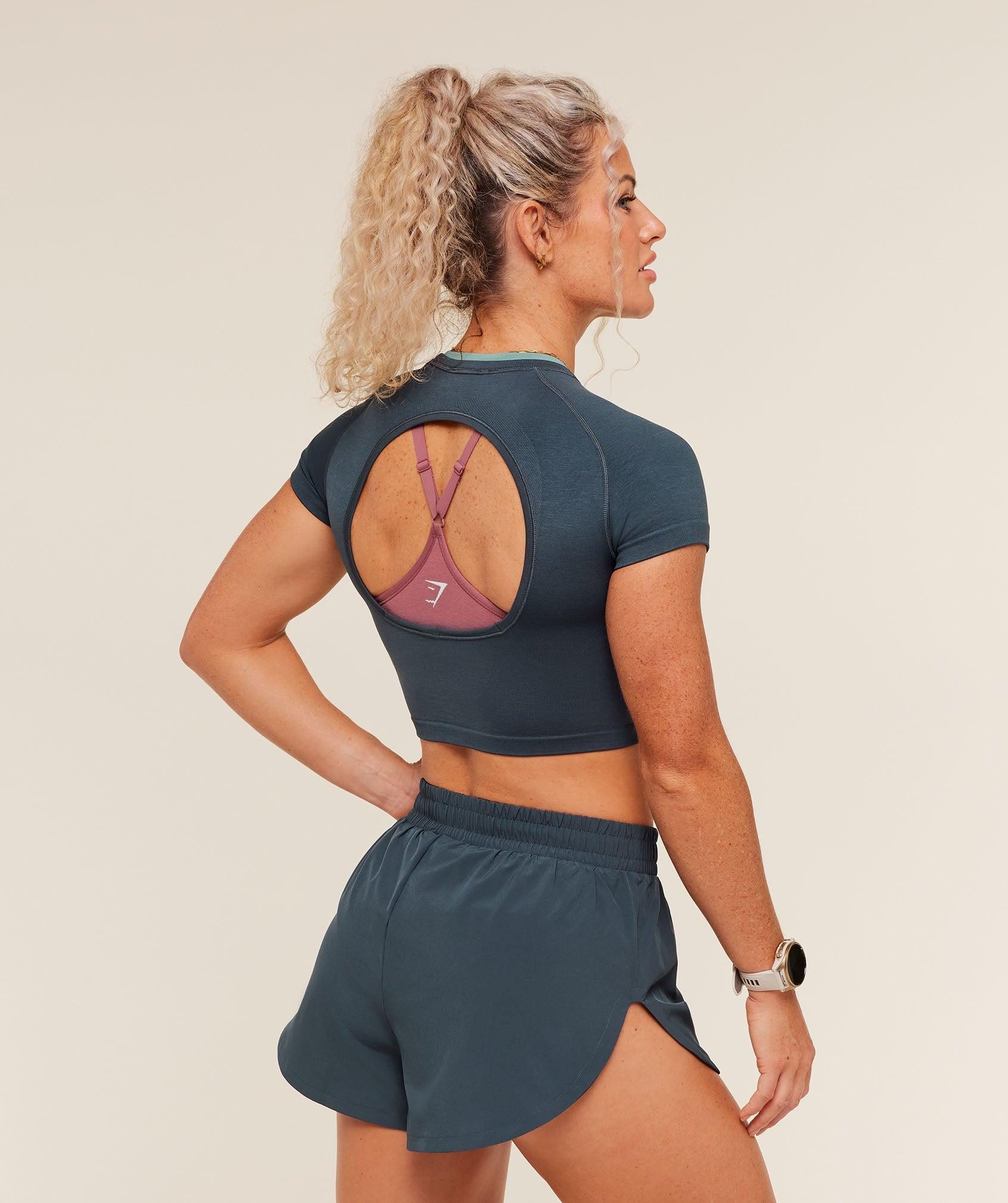 Interval Seamless Short Sleeve Crop Top Stealth Blue / Storm Blue
