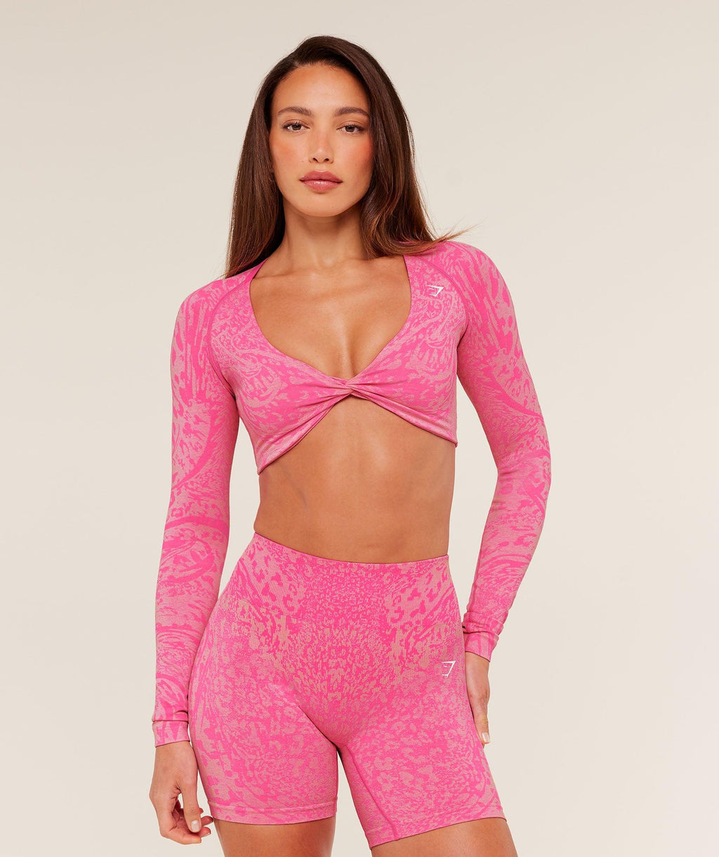 Adapt Animal X Whitney Long Sleeve Crop Top Electric Pink / Sorbet Yellow