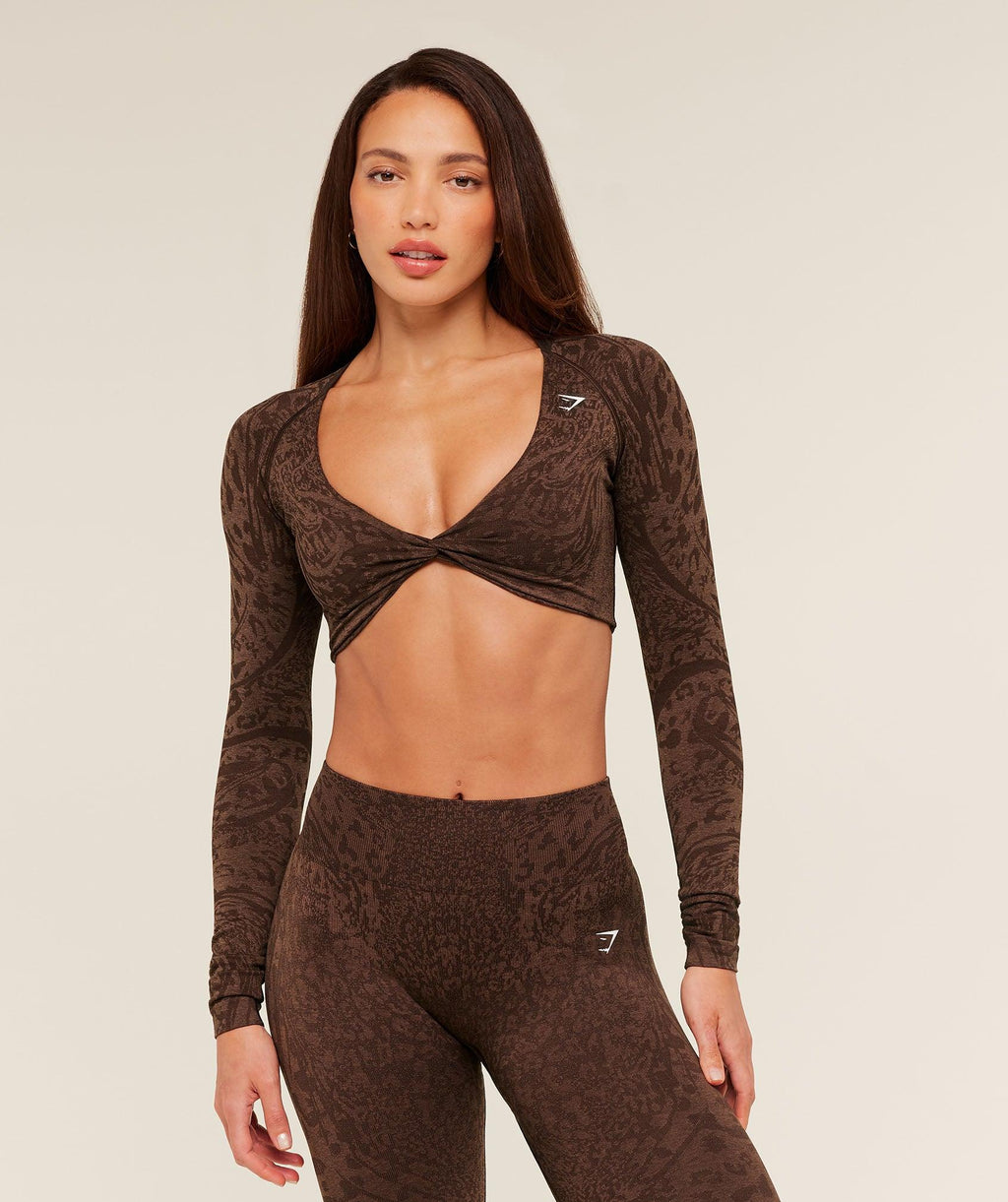 Adapt Animal X Whitney Long Sleeve Crop Top Archive Brown / Soft Brown