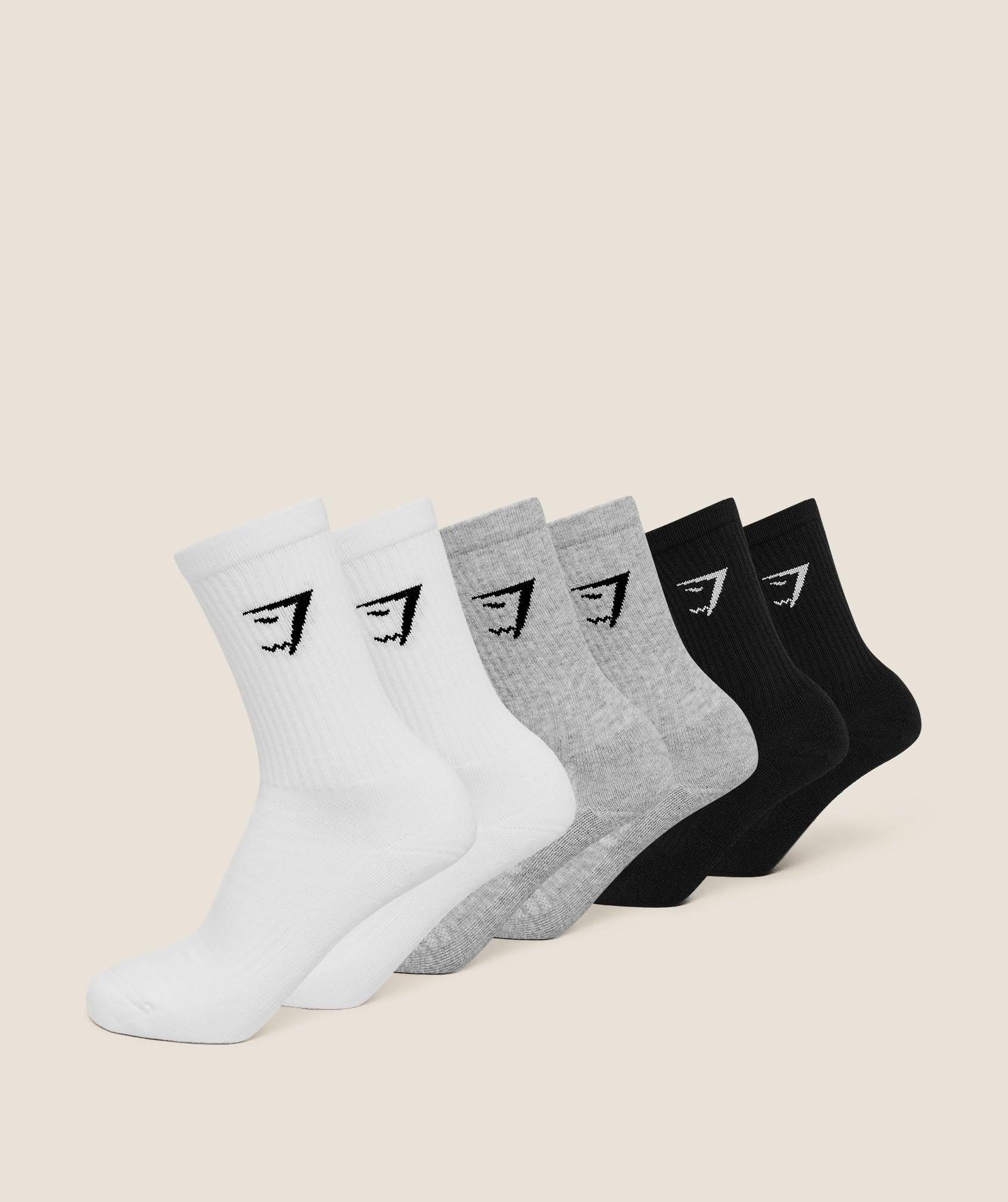 Crew Socks 6PK White / Light Grey Core Marl / Black