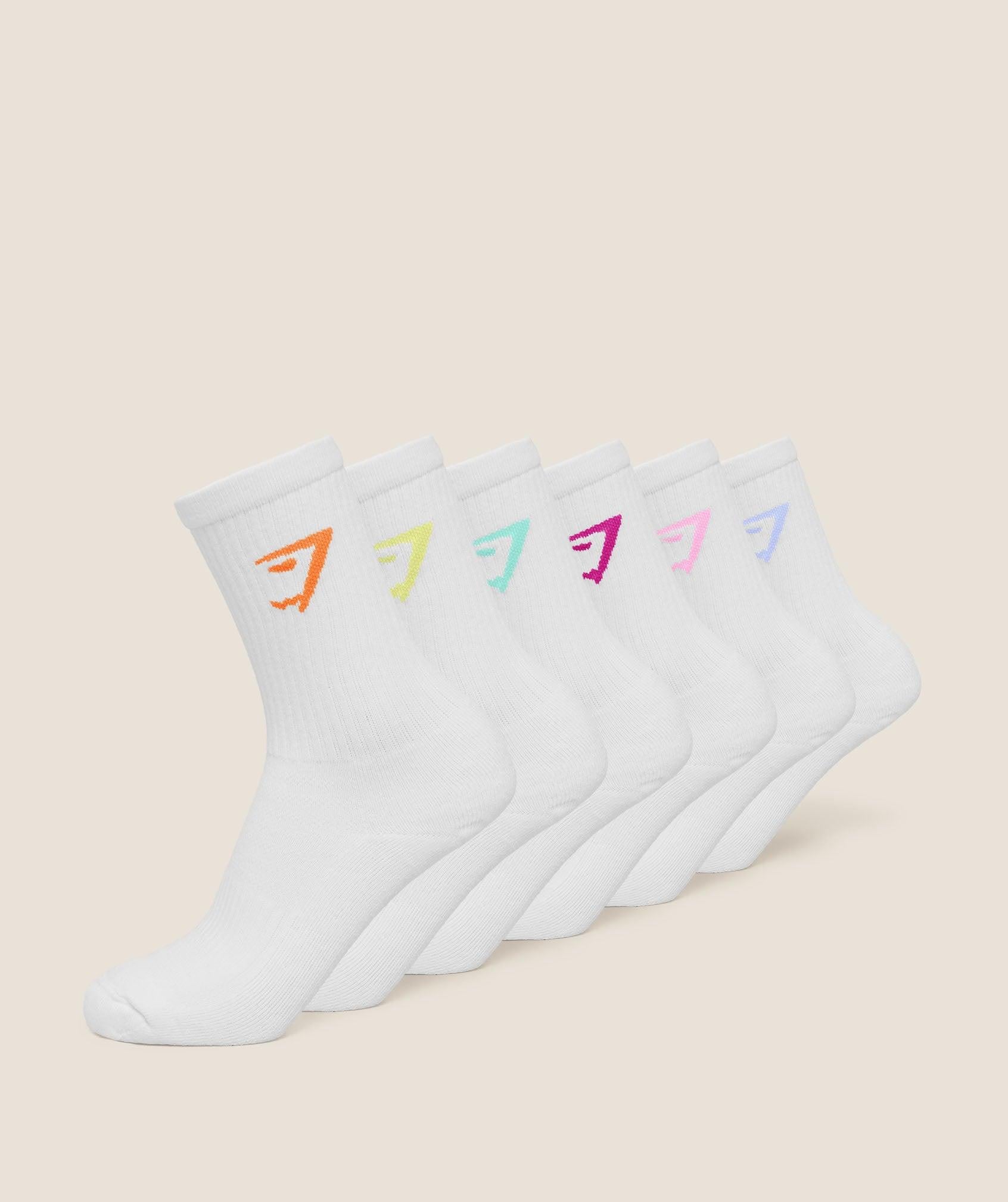 Crew Socks 6PK White / Chilled Blue / Focus Pink / Super-Set Pink / Pop Turquoise / Sorbet Yellow / Dayglow Peach