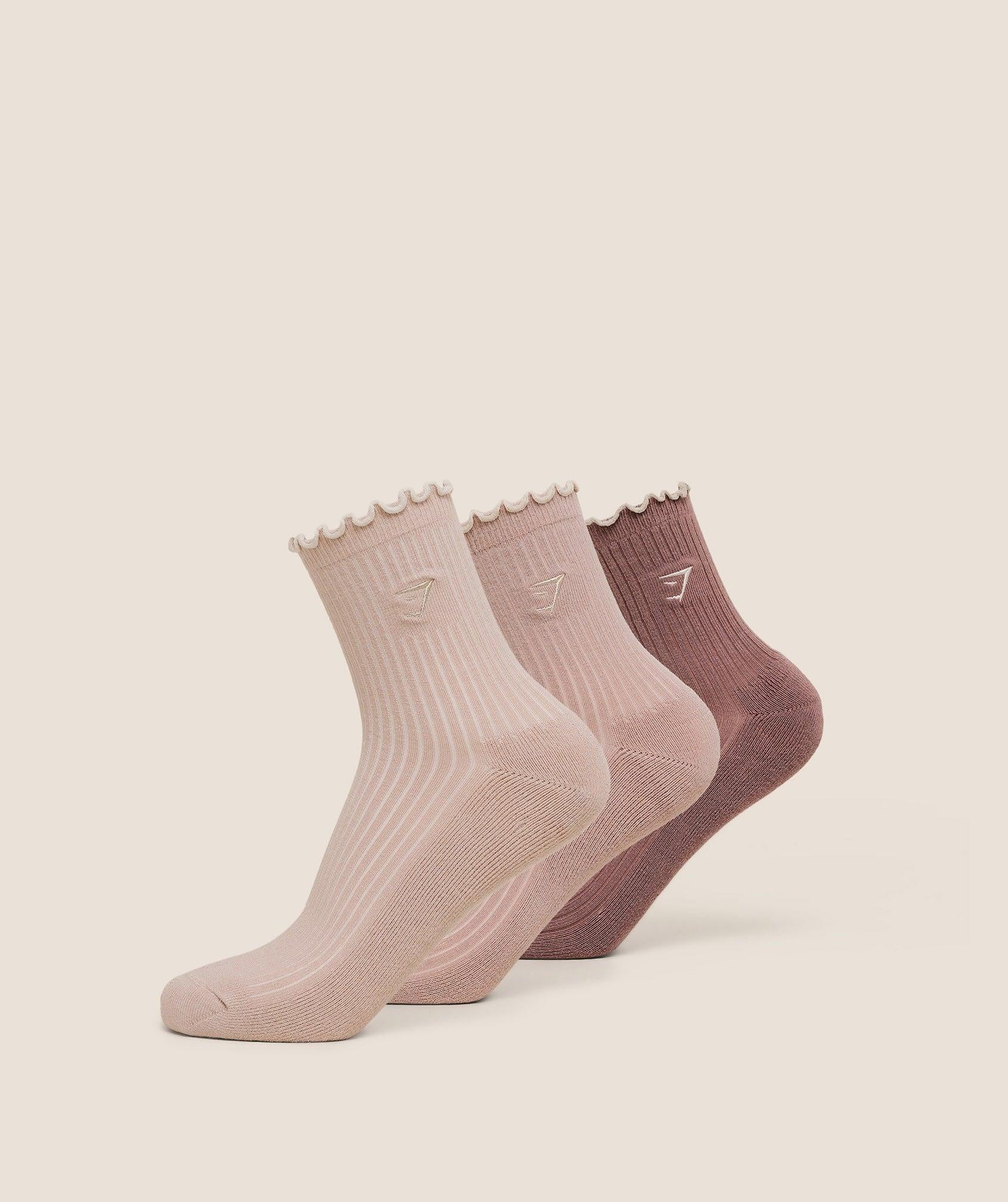 Midi Frill Socks 3PK Dusk Pink / Muted Pink / Chestnut Pink