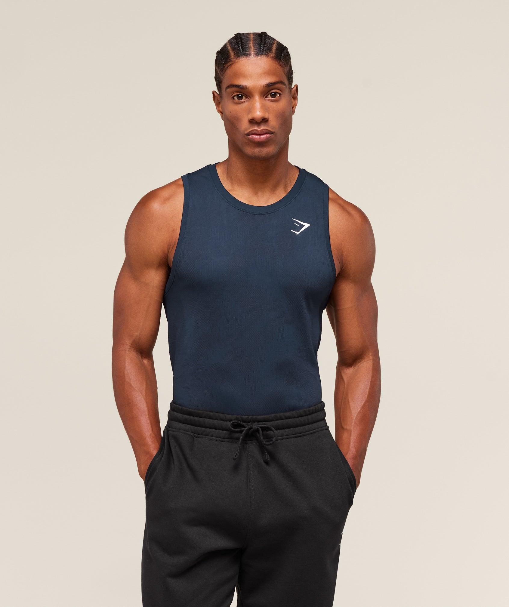Geo Seamless Tank Navy