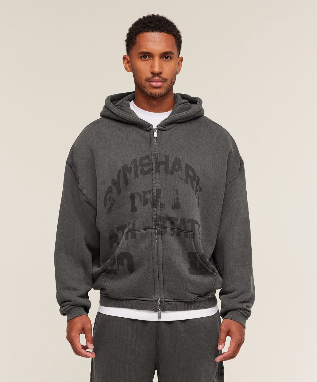 Collegiate Washed Zip Up Hoodie Asphalt Grey