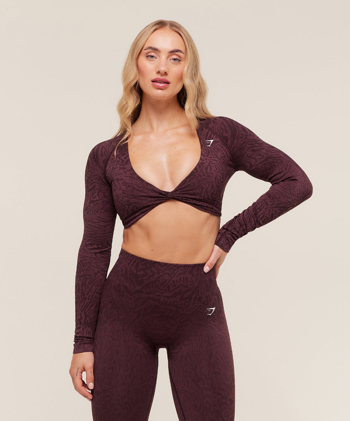 Adapt Animal Long Sleeve Crop Top Cherry Purple