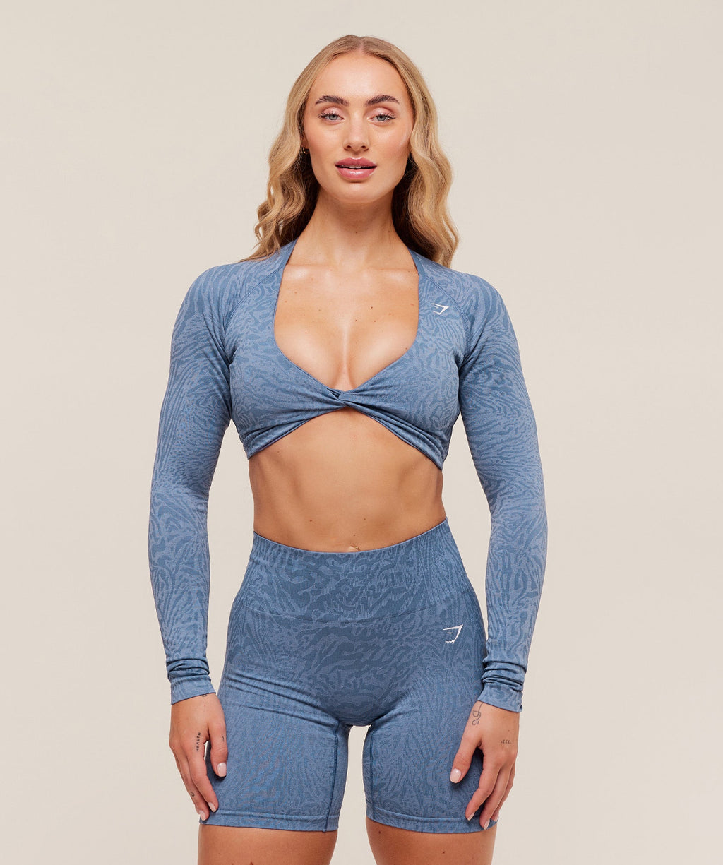 Adapt Animal Long Sleeve Crop Top Worn Blue Peri Blue