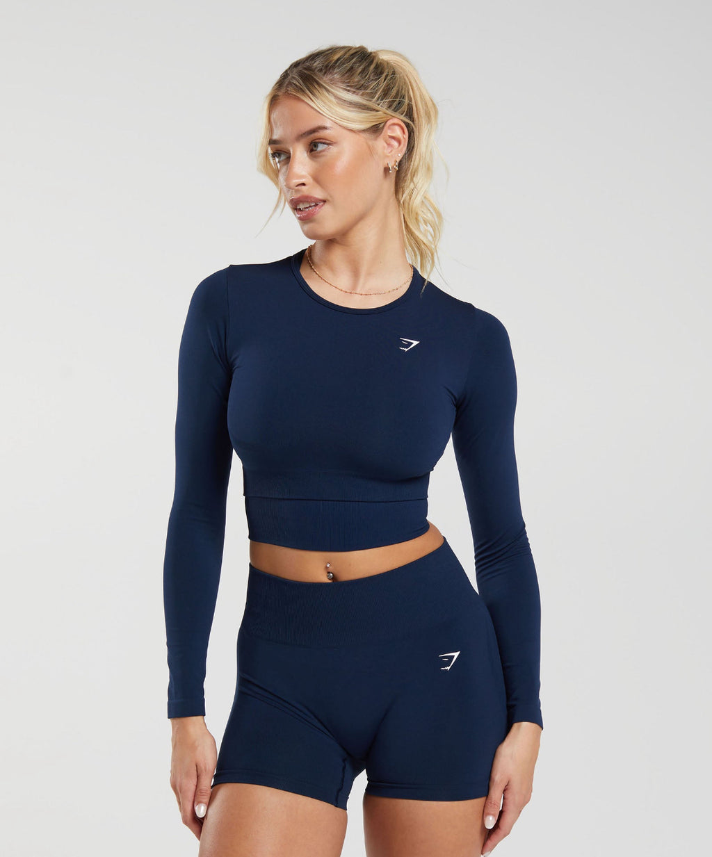 Everyday Seamless Long Crop Top Navy Blue