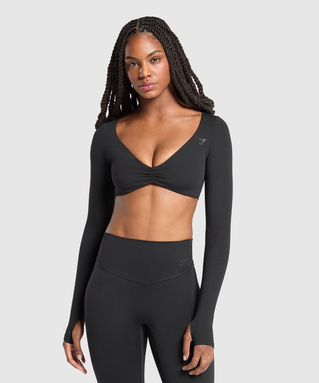 Ruched Long Sleeve Top Black