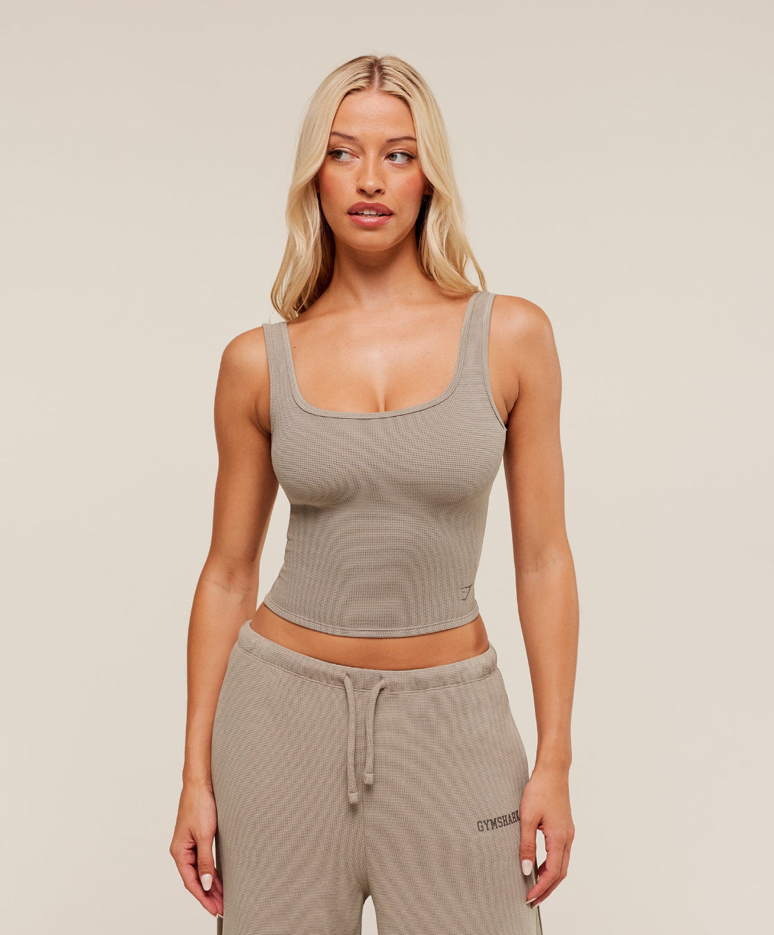 Waffle Cropped Tank Lifestyle Brown
