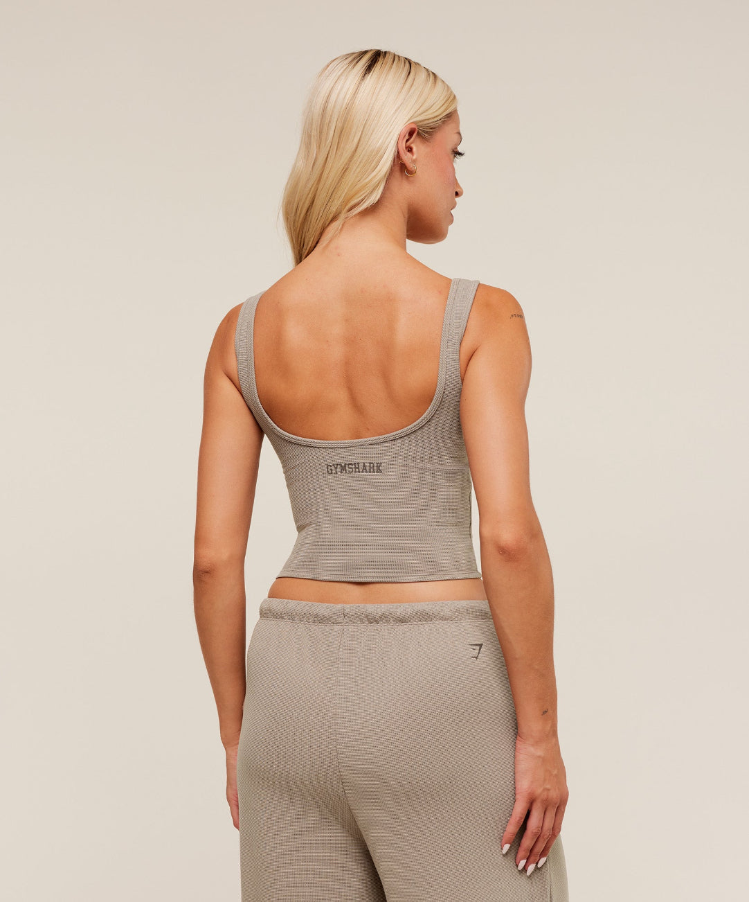 Waffle Cropped Tank Lifestyle Brown