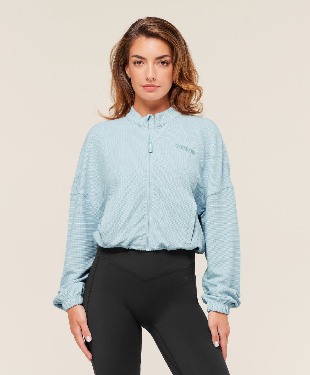 Waffle Midi Zip Up Jacket Smoke Blue