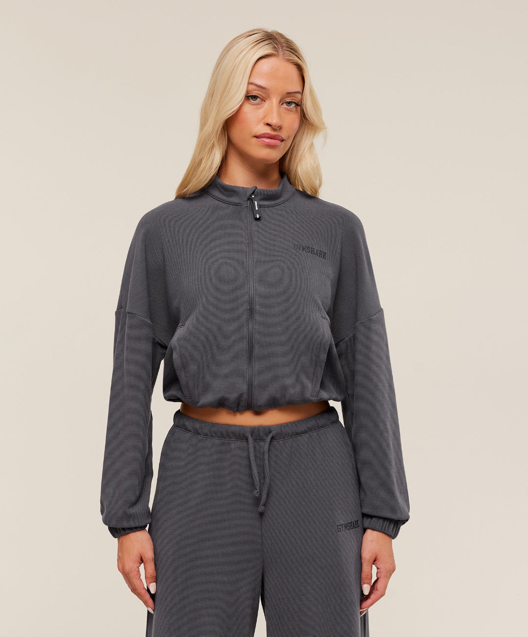 Waffle Midi Zip Up Jacket Onyx Grey