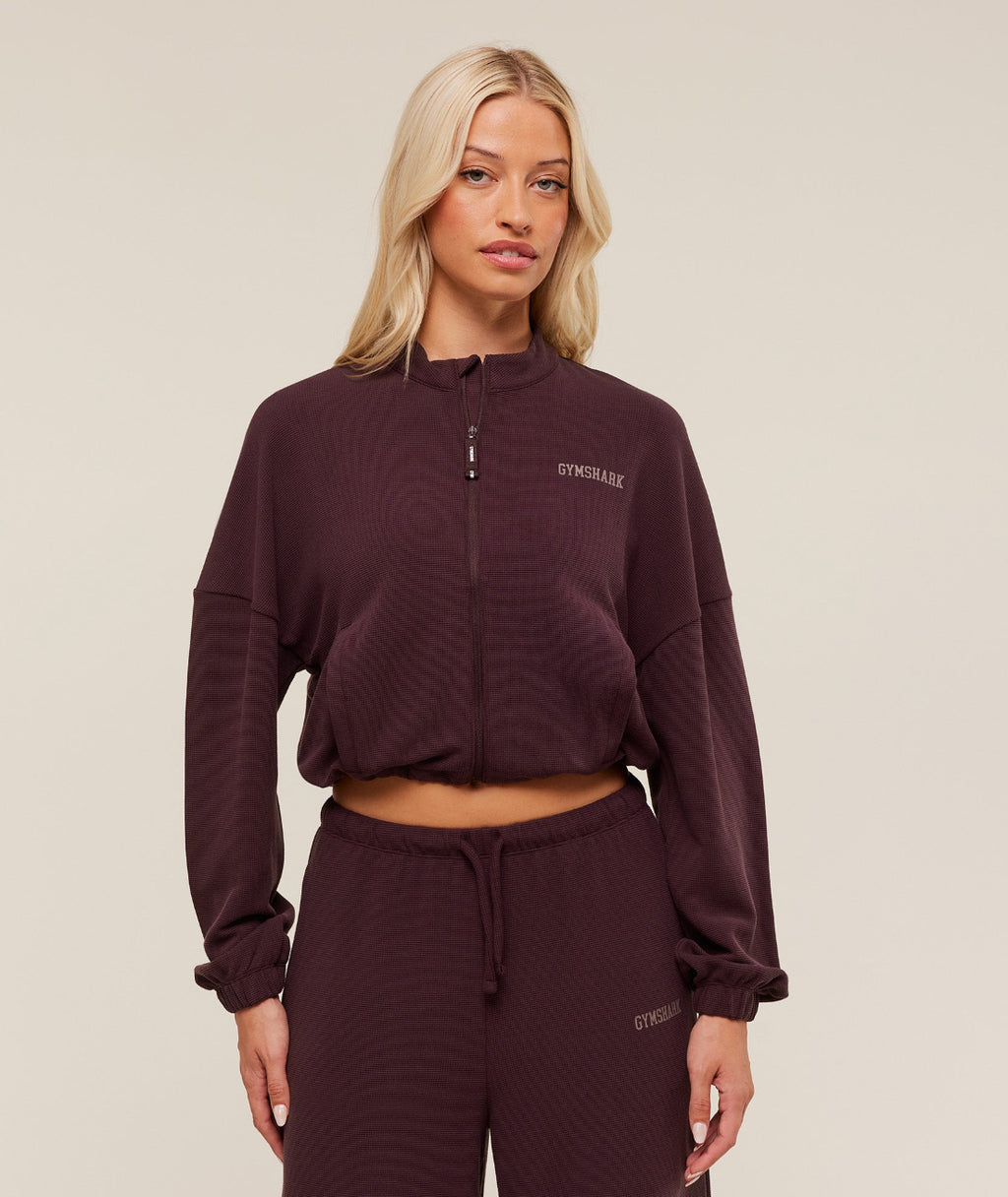 Waffle Midi Zip Up Jacket Cherry Purple