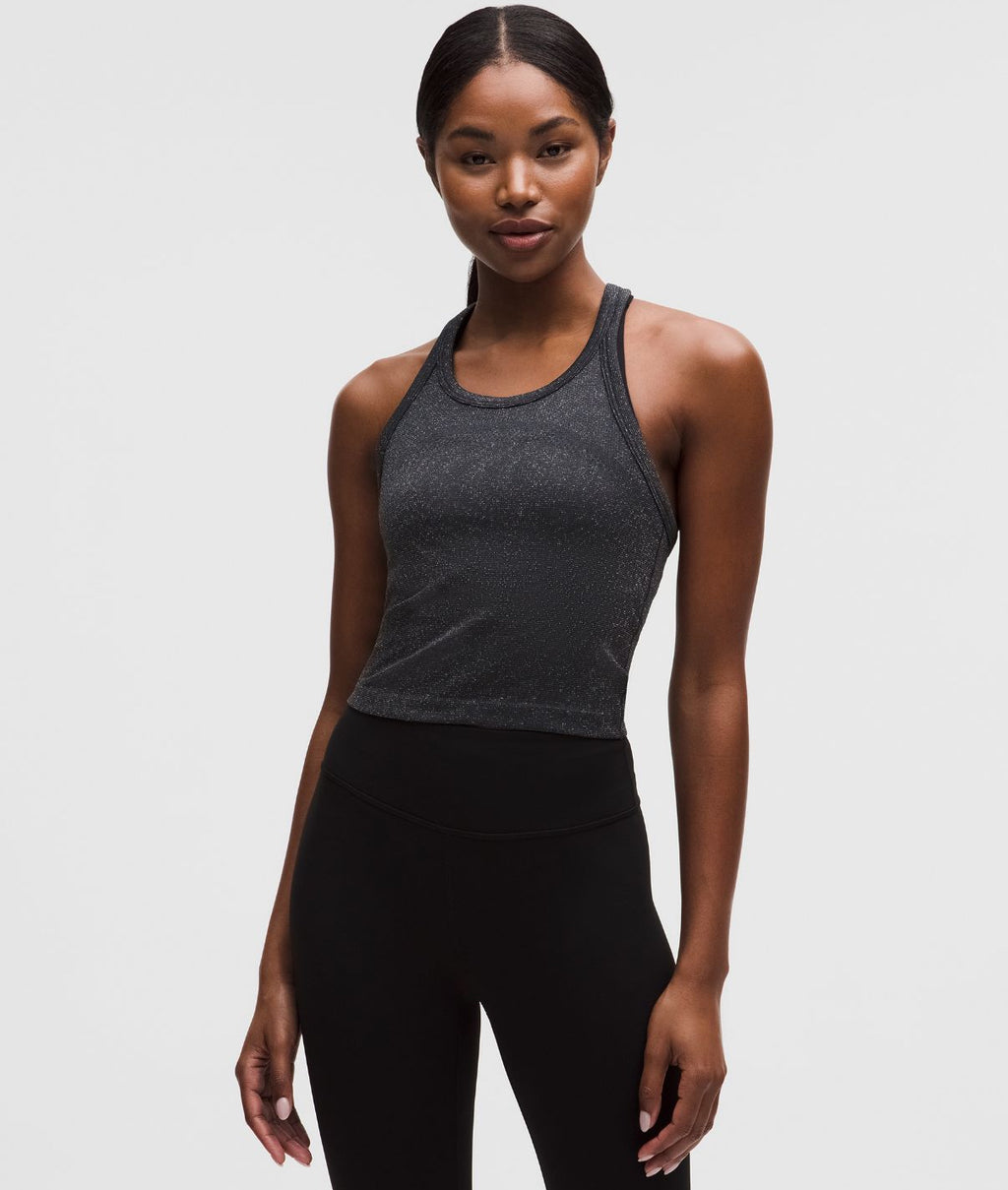 Swiftly Tech Cropped Round-Neck Racerback Tank Top 2.0 Sparkle Black/Rainbow Lurex
