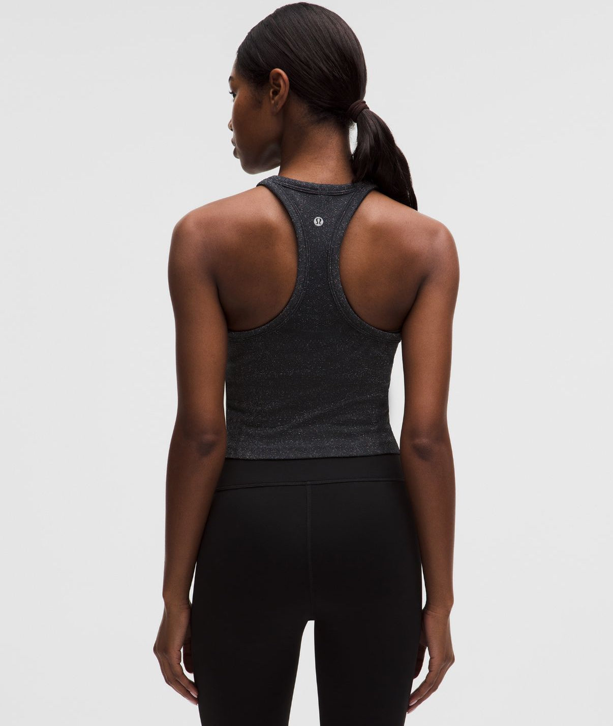 Swiftly Tech Cropped Round-Neck Racerback Tank Top 2.0 Sparkle Black/Rainbow Lurex