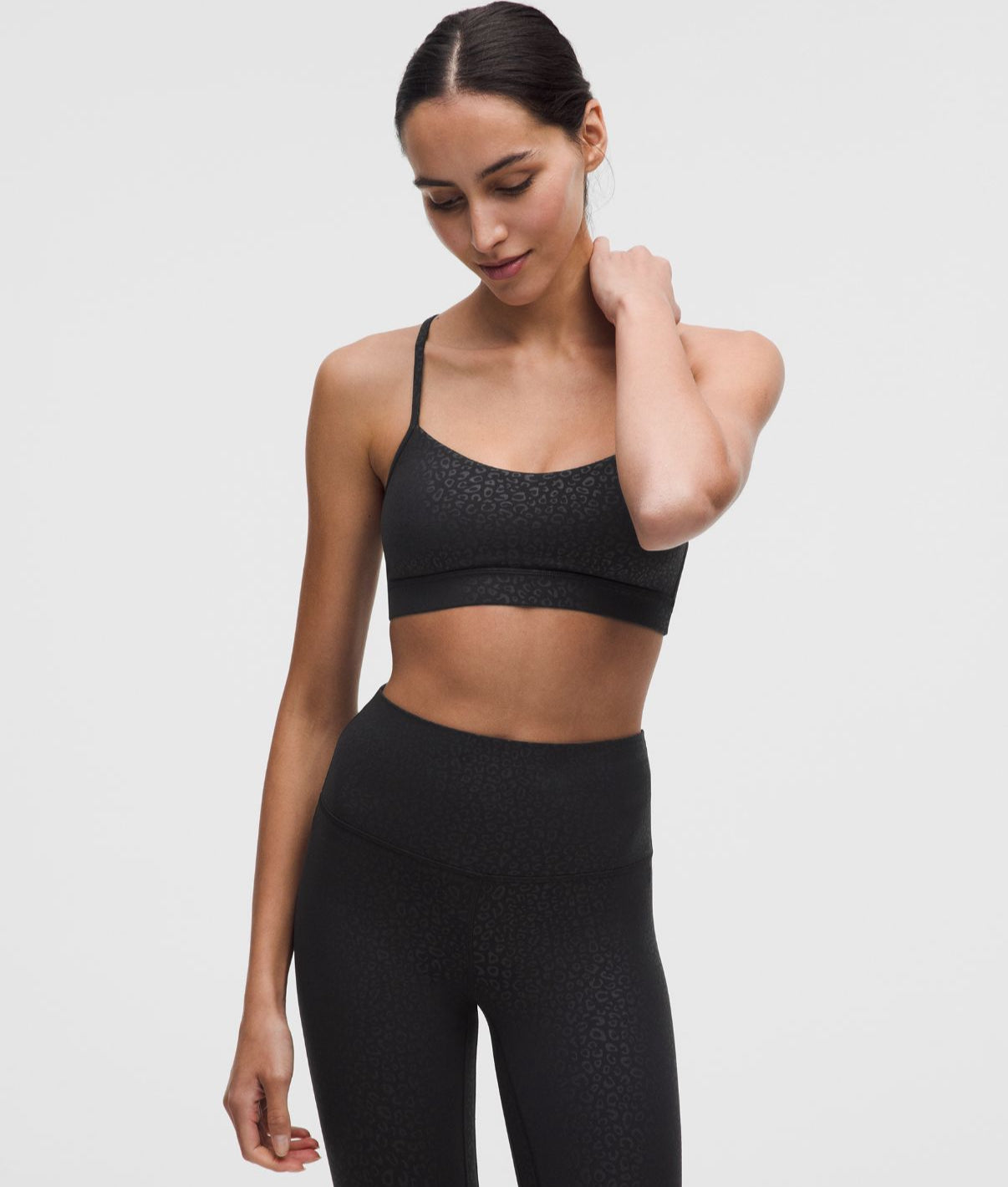 Flow Y Bra Nulu Light Support A/C Cups Leopard Shift Micro Emboss Black