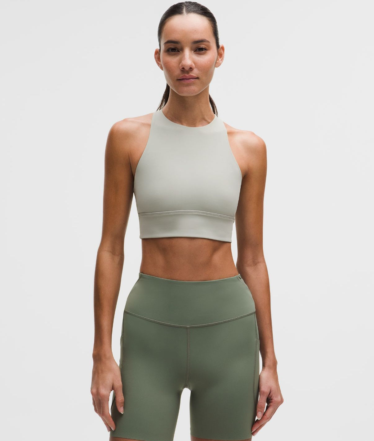 Energy High-Neck Longline Bra Medium Support B-D Cups Tough Jade Grey