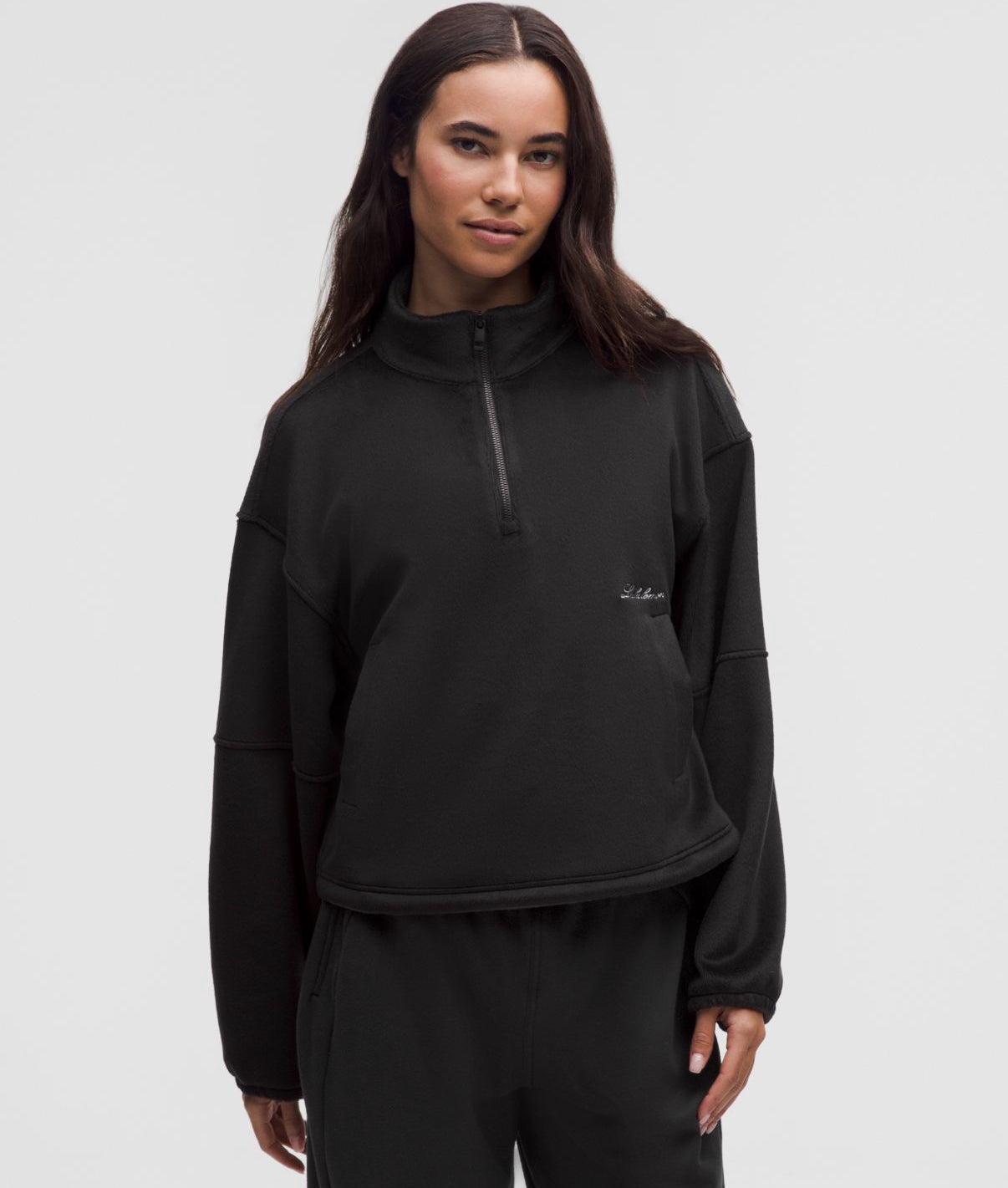 Plush Velor Oversized Half Zip Black