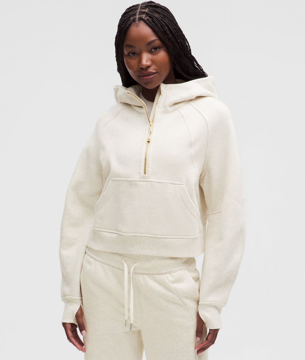 Scuba Oversized Half Zip Hoodie Heathered Bone/Gold