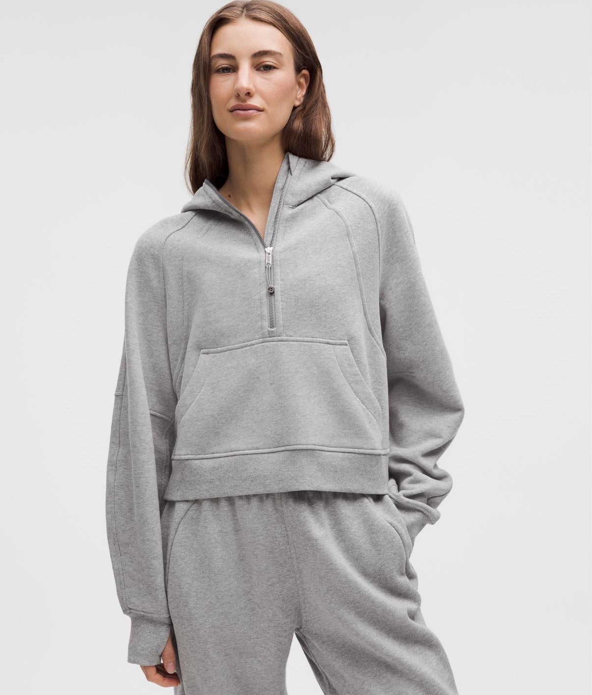 Scuba Oversized Half Zip Hoodie Heathered Core Medium Grey
