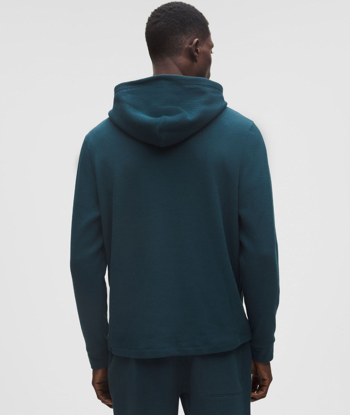 Cotton-Blend Waffle Knit Hoodie Indochine Blue