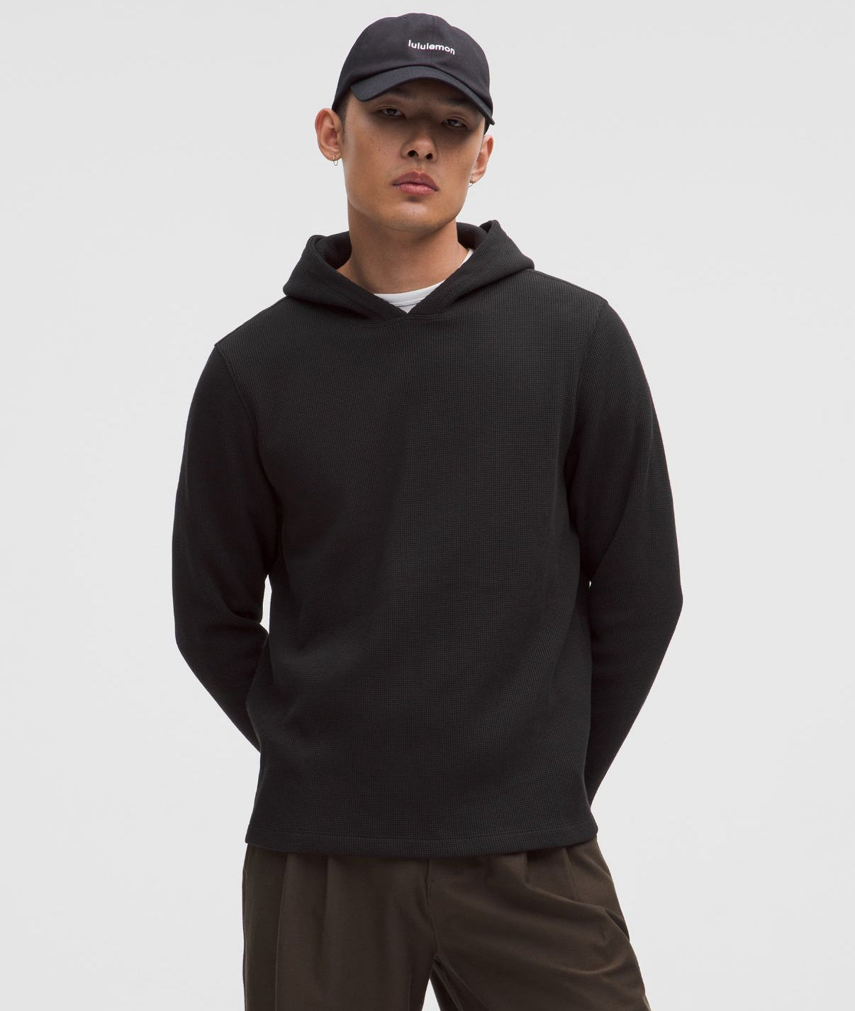 Cotton-Blend Waffle Knit Hoodie Black
