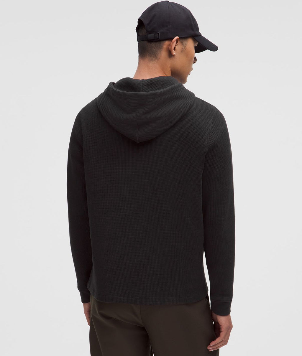 Cotton-Blend Waffle Knit Hoodie Black