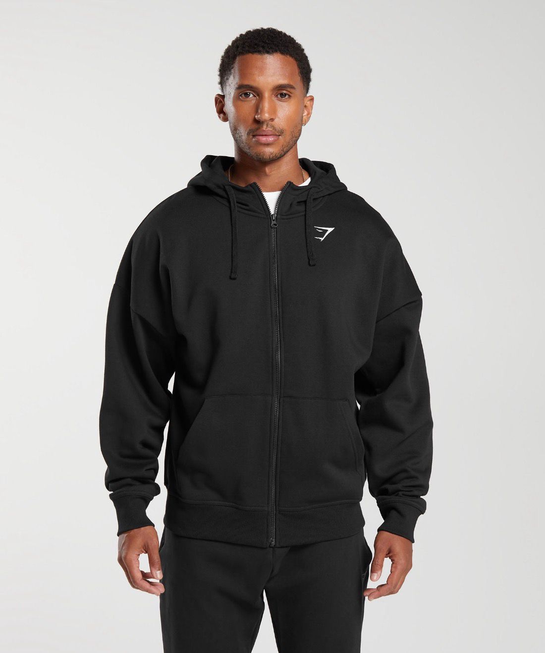 Crest Oversized Zip Up Hoodie Black