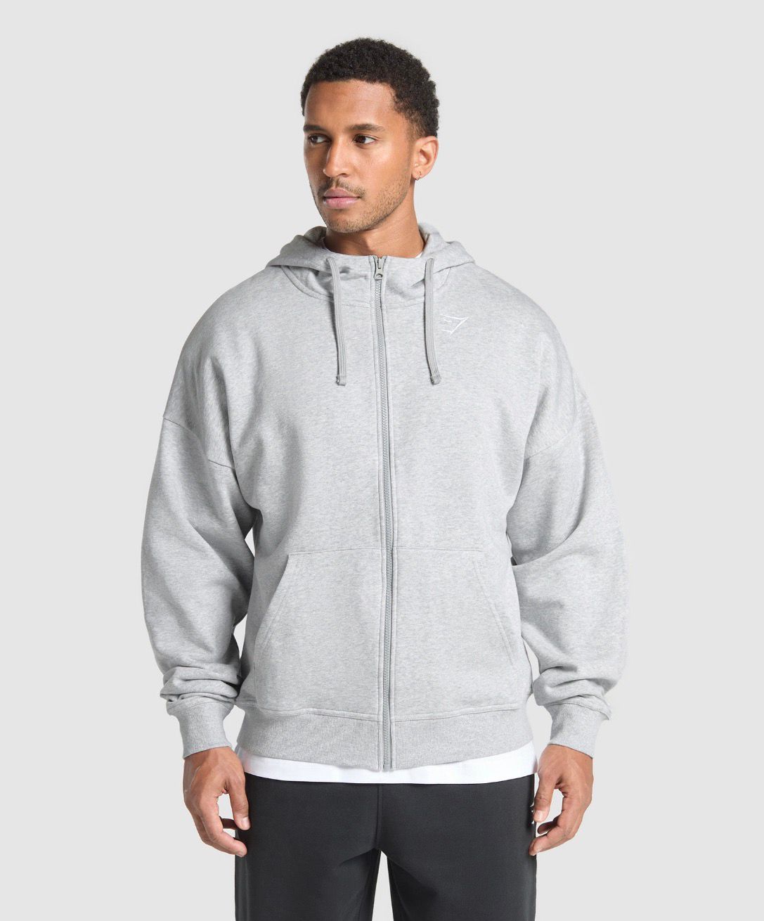 Crest Oversized Zip Up Hoodie Grey