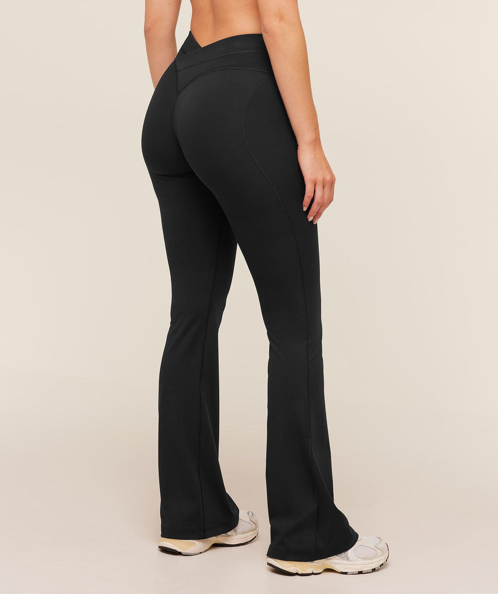 Crossover Back Flared Leggings Black