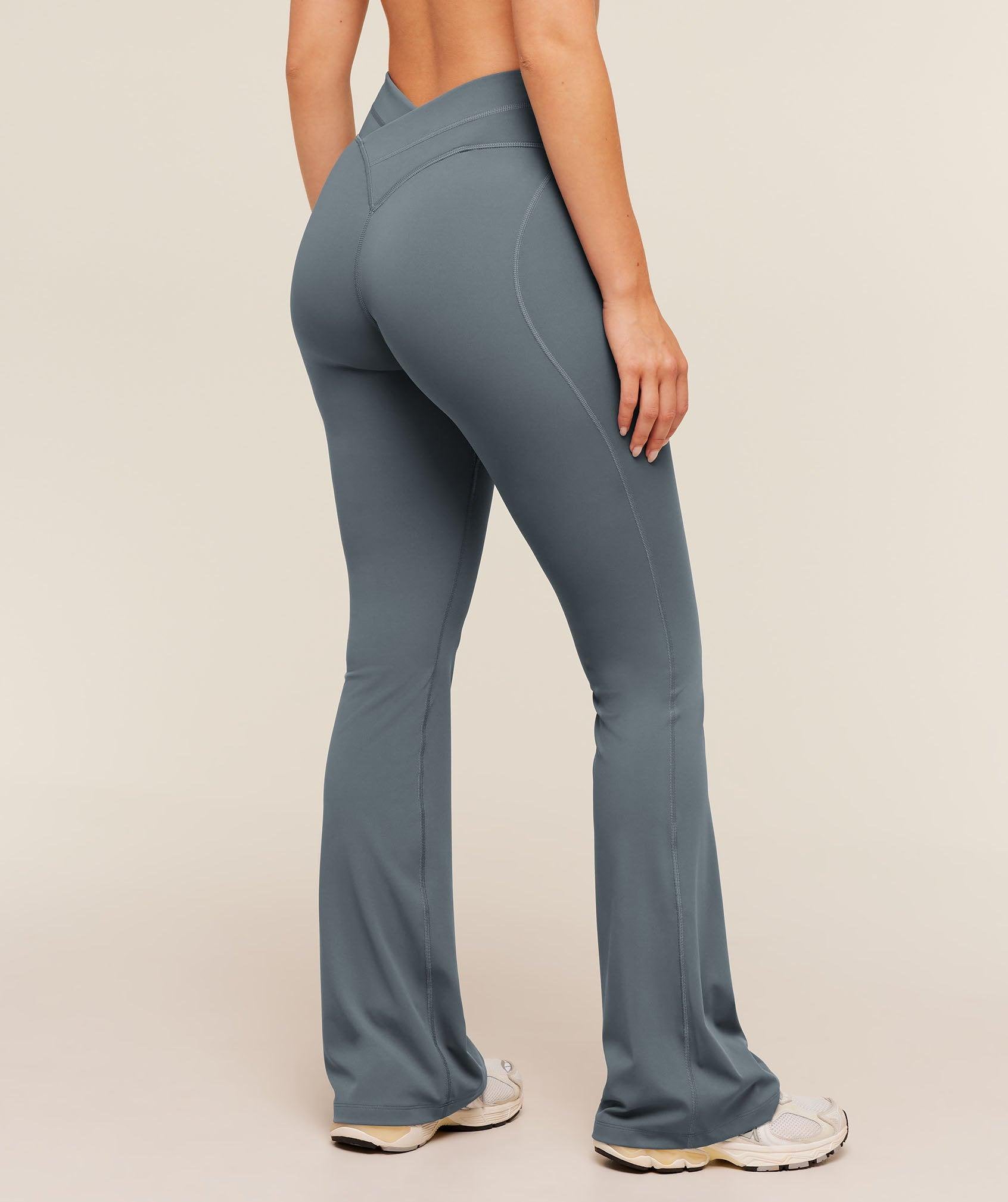 Crossover Back Flared Leggings Iron Blue
