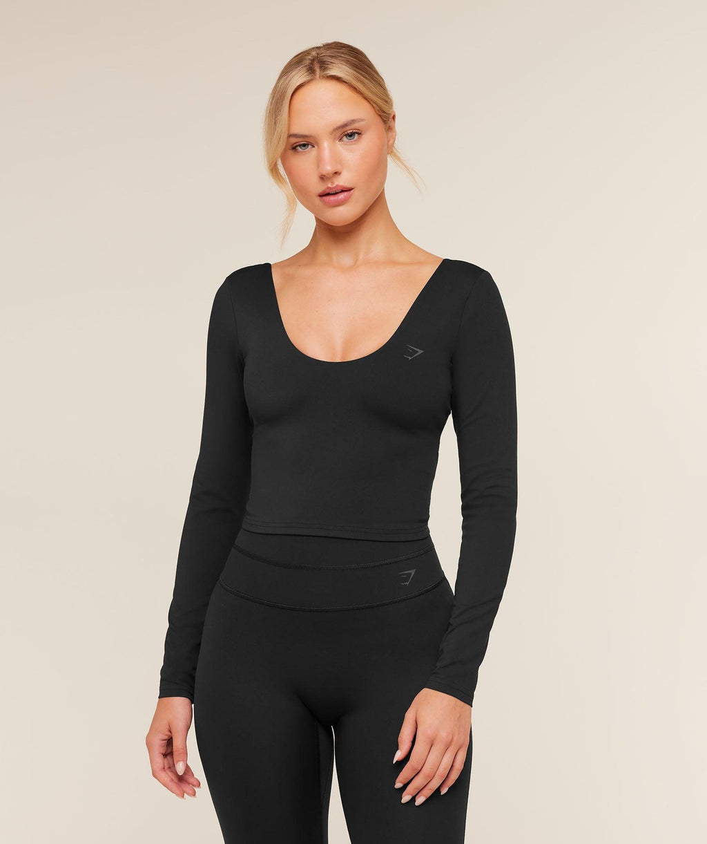 Crossover Back Long Sleeve Top Soft Black