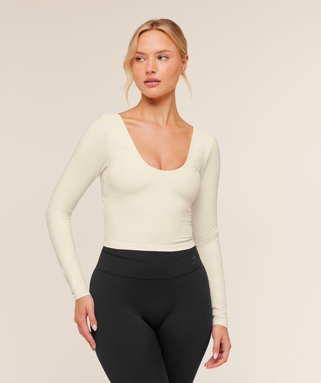 Crossover Back Long Sleeve Top Soft White